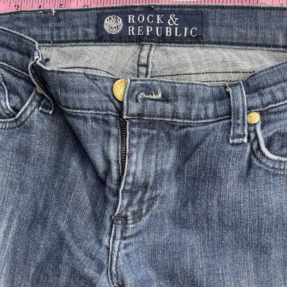 ROCK & REPUBLIC Dark Wash Boot Cut Jeans Women’s Sz 29 Inseam 32” Cut #001481 - Picture 3 of 12